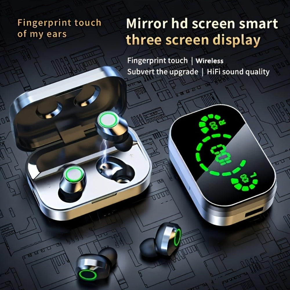 YD03 Digital Display Charging Case Wireless Earbuds, IPX4 Waterproof HD Stereo Touch Control Type-C, Comfortable In-Ear Sport Earphones for Sports Music Gaming Work iPhone Android