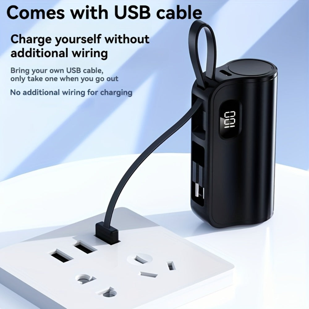 6000mAh 3-in-1 Mini Power Bank with Built-In USB-C & Lightning Cables, 22.5W Fast Charging Portable Charger LCD Display & Phone Stand, Compatible with iPhone Android USB-C Devices – Light Pink Black 2026