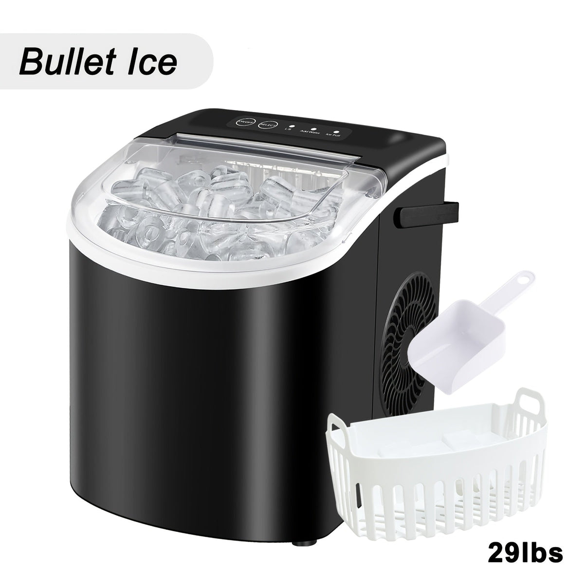Ice Maker with Basket & Scoop – 26 Lbs/Day Countertop Bullet Ice Machine, 9 Cubes in 6 Mins, Self-Cleaning, 5 Colors Pink White Green Silver Black, for Home, Kitchen, Office, Bar, RV & Camping
