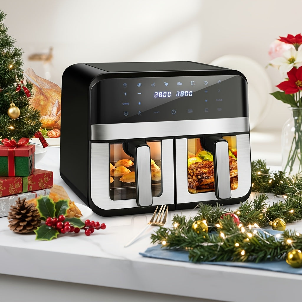 Dual Basket Air Fryer 9.5Qt – 2x4.75Qt Independent Zones, Smart Finish Match Cook, 2400W, 8 Presets, Air Fry Roast Bake Grill, Energy Saving Family-Size Double Basket Air Fryer