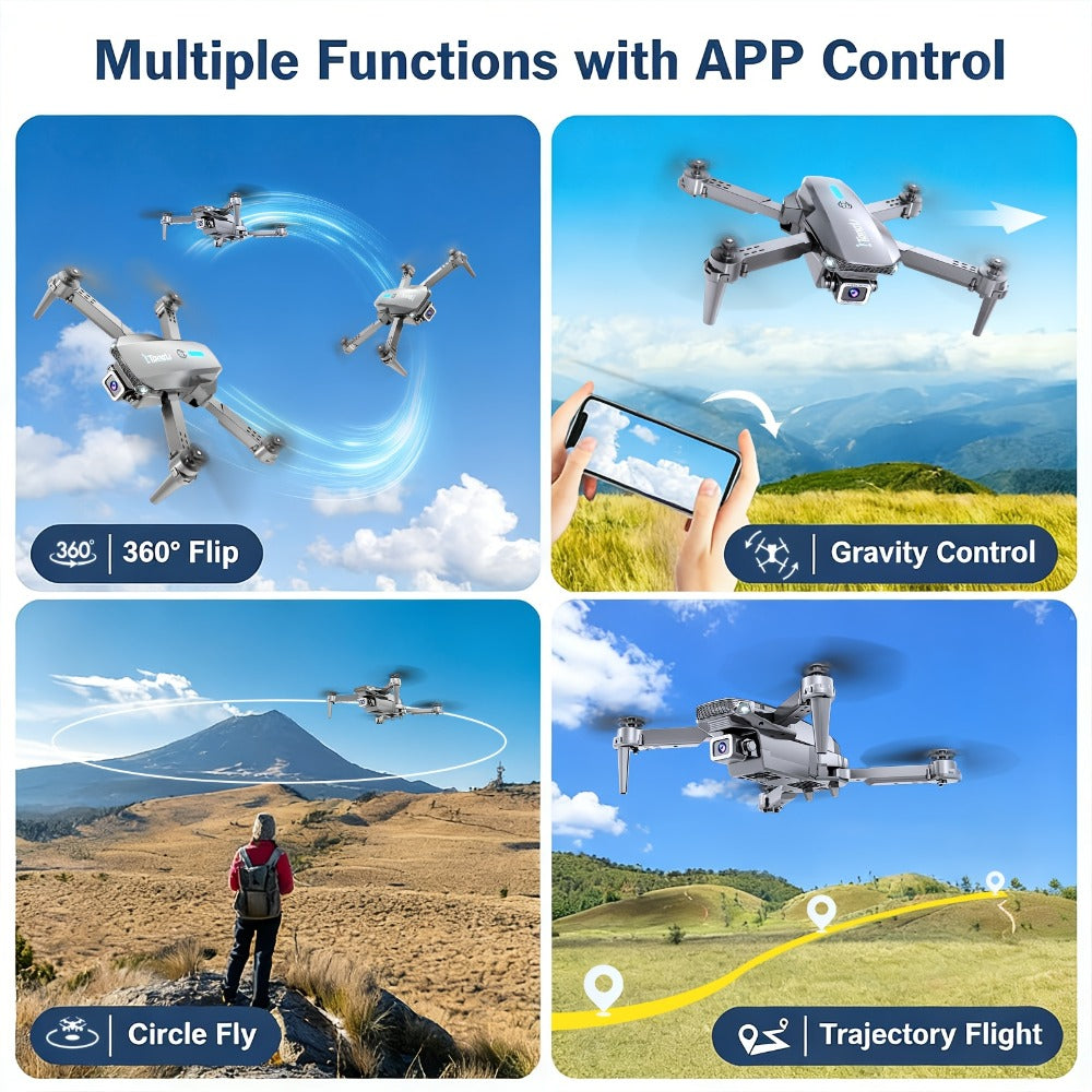 Foldable HD Camera Drone Free Storage Bag USB-C Charging 3D Flips Single or Dual Camera Built-in Screen Remote | Beginner Vlogging Aerial Photography Quadcopter Gift for Kids Teens Adults