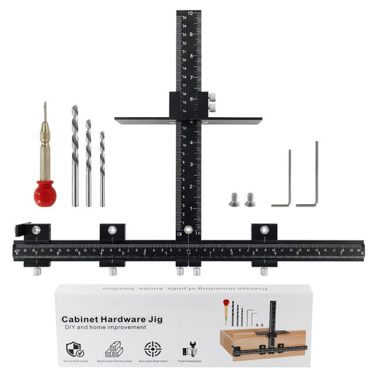 Cabinet Hardware Jig, Adjustable Aluminum Drill Guide for Handles and Drawer Pulls