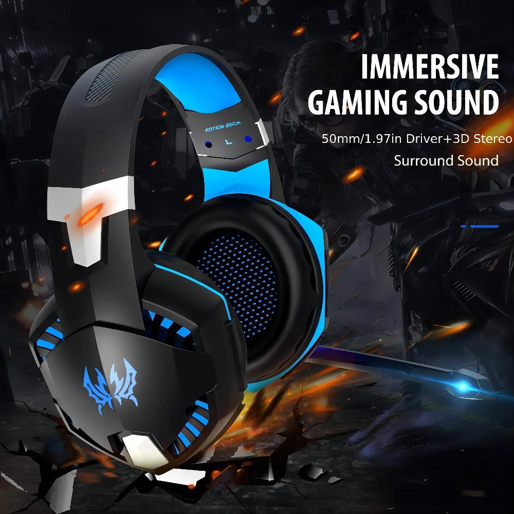 Gaming Headset with Mic LED Light Over Ear Wired Headphones for PC PS5 Xbox Nintendo Switch Video Games Immersive Surround Sound Noise Cancelling Microphone