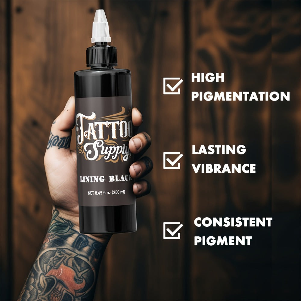 Neebol Tattoo Ink Professional Black Lining & Shading Set — Waterproof Long-Lasting Outlining Blending Body Art Ink for Artists & Beginners, 100ml & 250ml Sizes Available