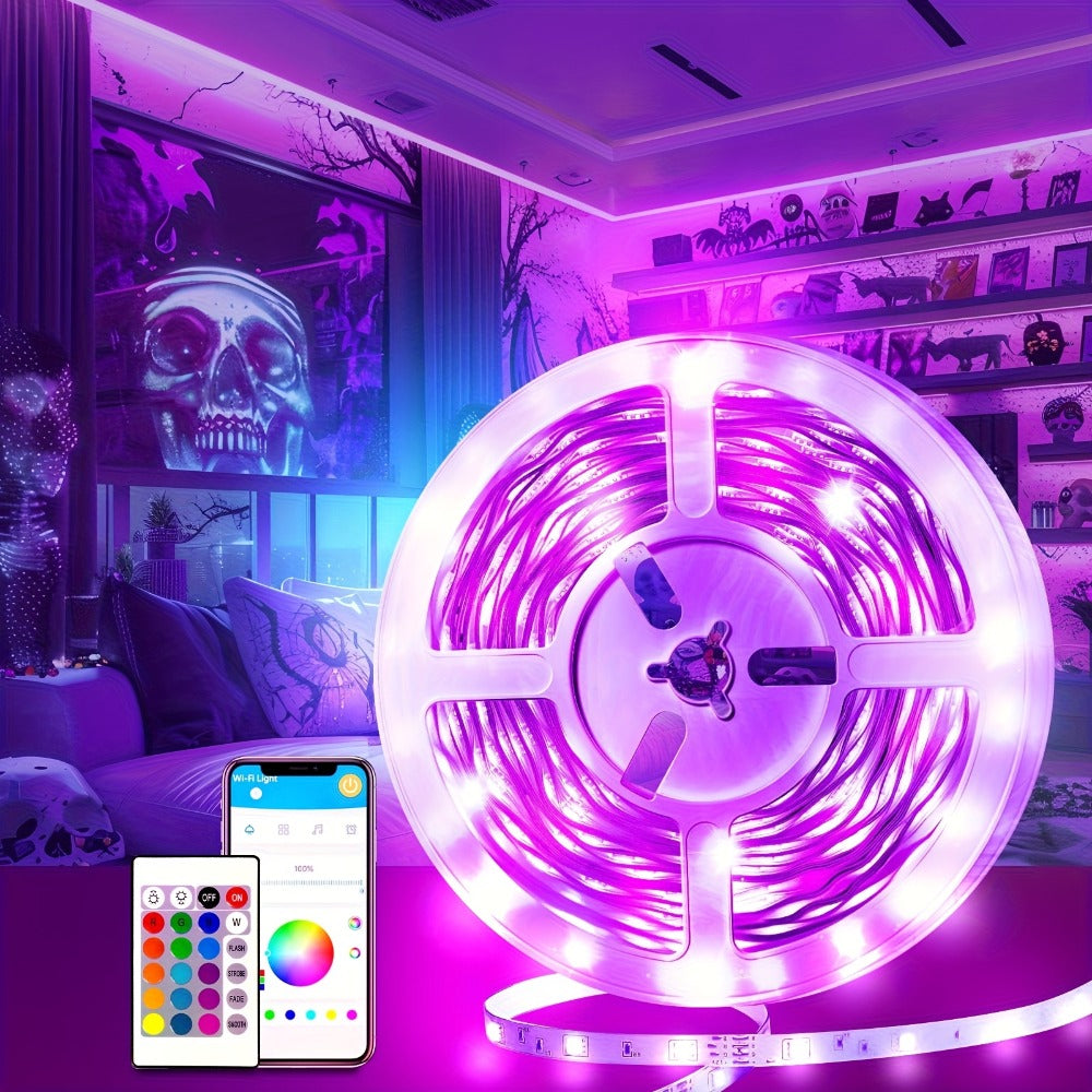 RGB LED Strip Lights Music Sync Color Changing – App & 24-Key Remote Control Dimmable Timer Adhesive LED Light Strip for Bedroom Dorm Ceiling TV Holiday Decor – 6.56FT to 260FT