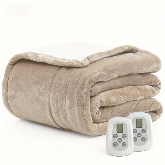 Electric Heated Flannel Blanket with Dual Control and 10 Heat Levels