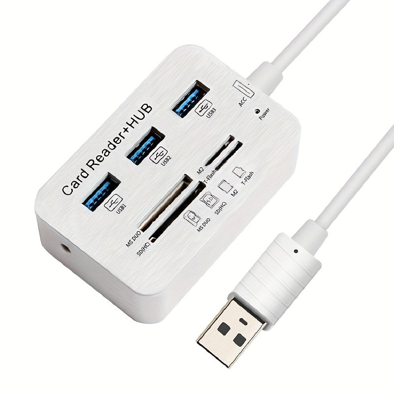 7-in-1 USB C Hub with SD TF MS M2 Memory Card Reader Adapter – 3 & 4 Port USB 3.0 Extender for PC, Laptop, MacBook, Mouse, Keyboard, Flash Drive, MMC