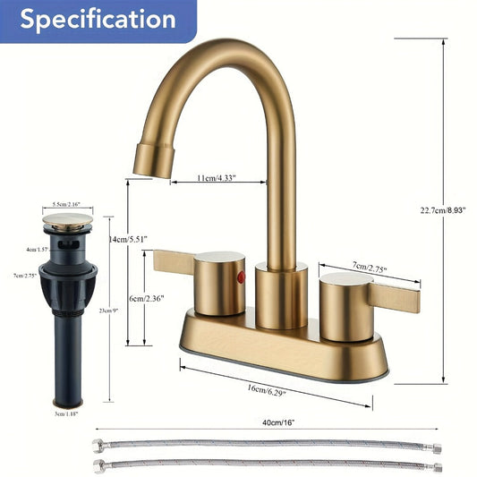 Centerset Bathroom Faucet, 4-Inch Two-Handle with 360° Swivel Spout and Pop-Up Drain