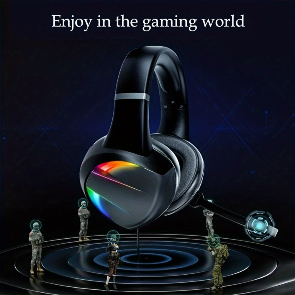 LED RGB Gaming Headset Surround Sound 50mm Driver Noise Canceling Mic Ergonomic Over-Ear Headphones for PS5 PS4 PC Laptop Gamers ESports USB 3.5mm Gaming Accessories