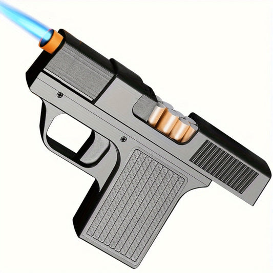Butane Torch Lighter with Pistol-Style Design and Adjustable Blue Flame, Black or Brown