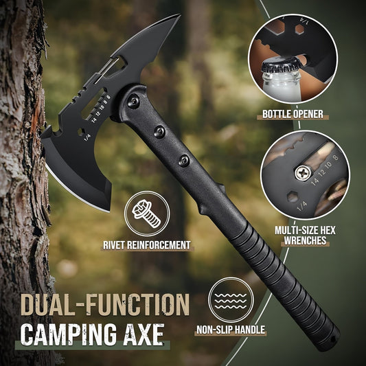 Camping Axe Set, 2-Pack with High Carbon Steel Heads, Hammer, Hex Wrench and Sheath