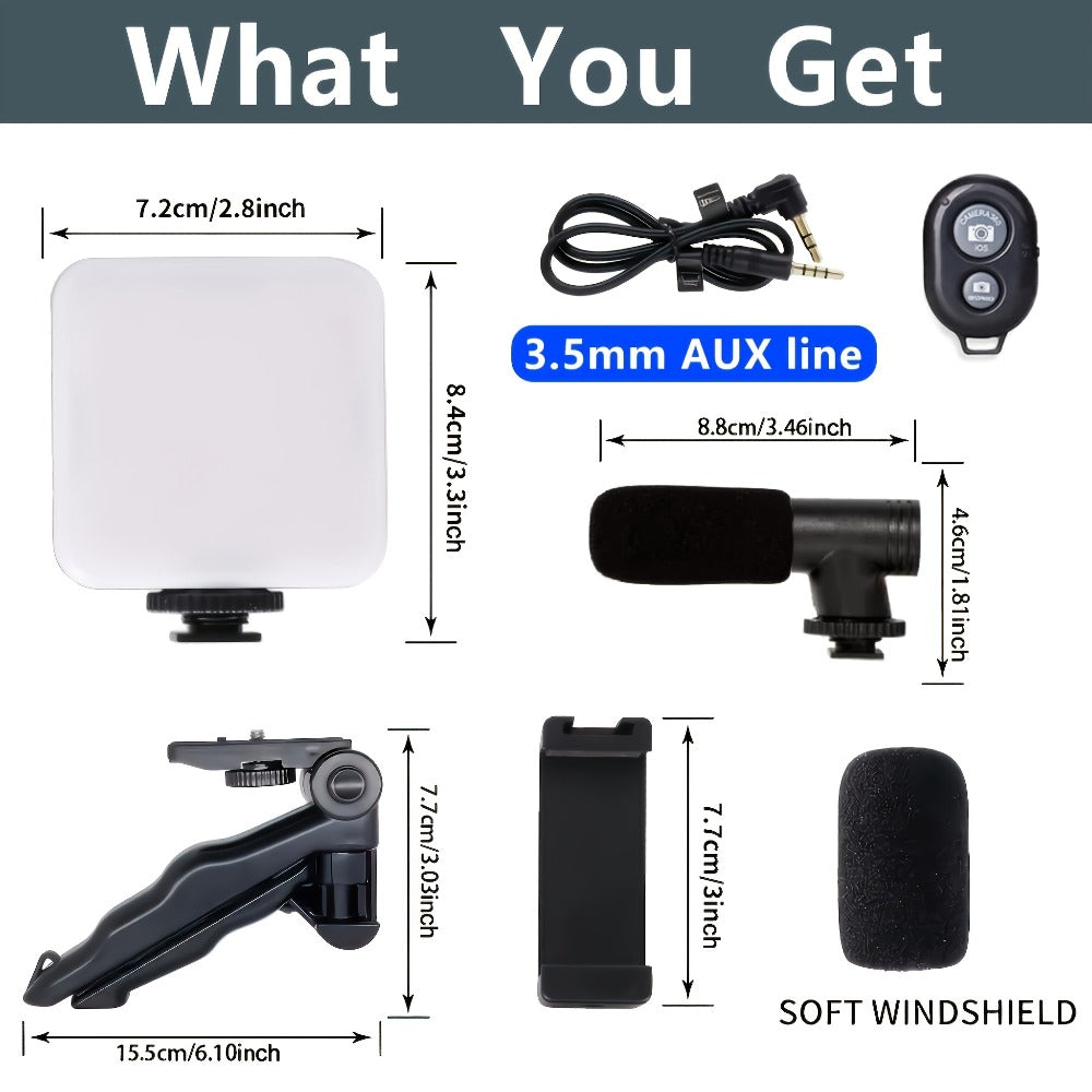 All-in-One Content Creator Kit with LED Ring Light Microphone Folding Tripod & Bluetooth Remote – Complete Podcast Video Blogging Setup for YouTube TikTok Instagram Live Streaming Vlog