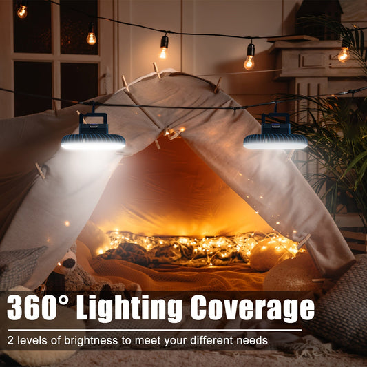 USB Rechargeable Camping Fan with LED Light, Hook & Magnet, 2-Pack