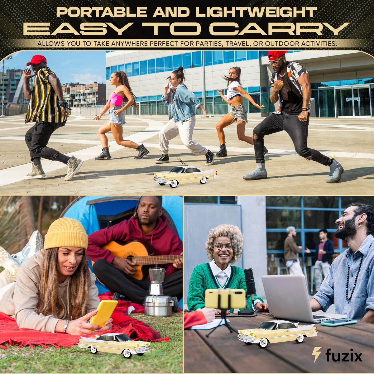 Retro Car Bluetooth Speaker with LED Headlights & Taillights, Fuzix WS-1965 Wireless Portable Stereo Speaker, AUX/USB/TF/FM Radio, Built-in Mic, Rechargeable Battery, Gift for Car Enthusiasts