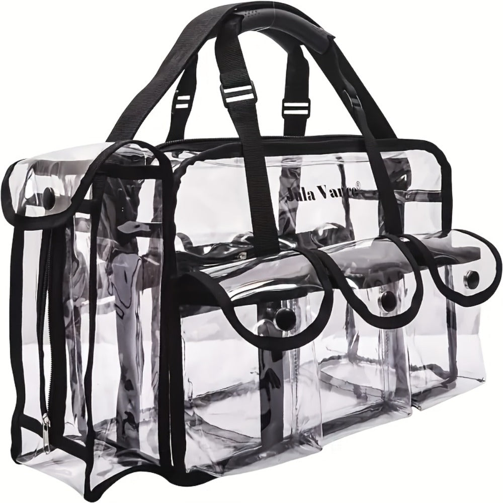 Stadium Approved Clear PVC Tote Bag Extra Large Transparent Shoulder Bag 3 External Pockets Adjustable Straps Waterproof for Men Women Travel Sports Concert Festival
