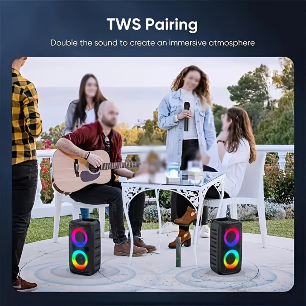 Wireless Bluetooth Speaker with Color LED Lights, MOKiN KTS-1265 Portable Party Speaker, Bass Boost, FM Radio, TF Card, USB, Type-C, Lightweight for Outdoor Travel Home Parties