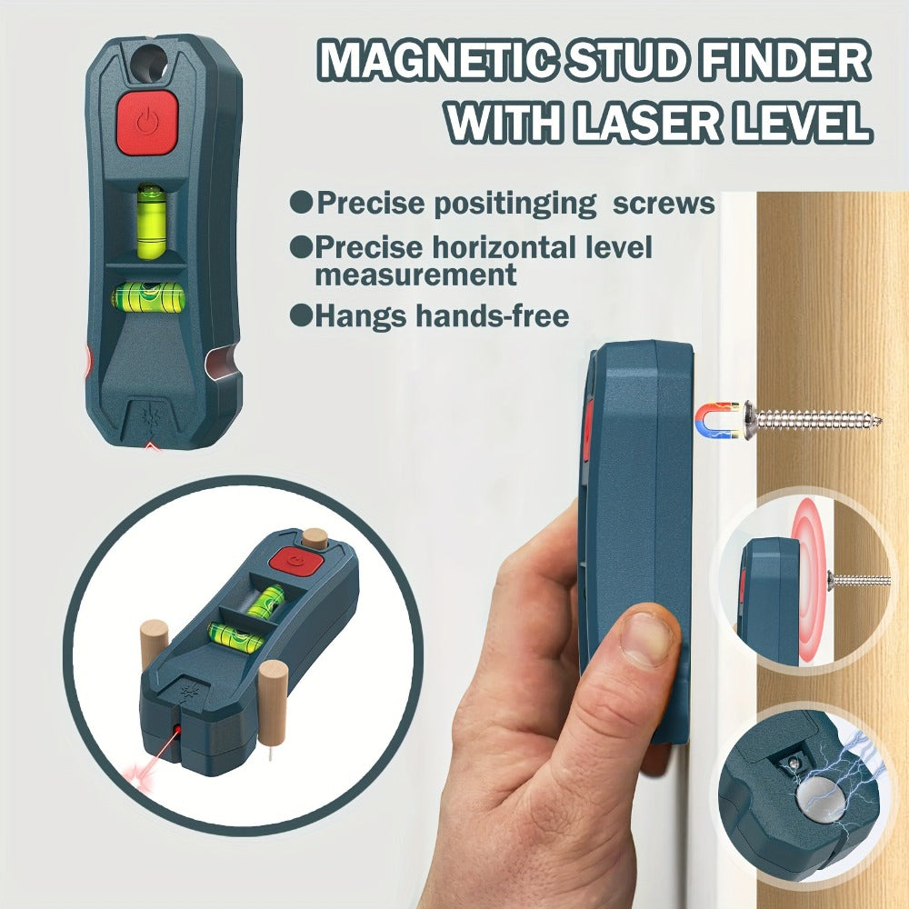 Magnetic Stud Finder with Laser Level – High Brightness Laser Marker, Horizontal & Vertical Bubble Level, Wall Detector for Drywall & Wood, Nail Locator for Hanging Pictures & Home Renovation