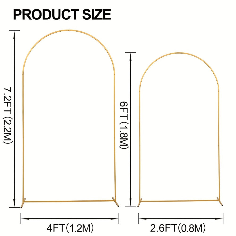 Golden Metal Wedding Arch Backdrop Stand Set of 2 (7.2FT & 6FT) | Balloon Arch Frame for Wedding Ceremony, Birthday Party, Baby Shower, Graduation & Holiday Event Decoration