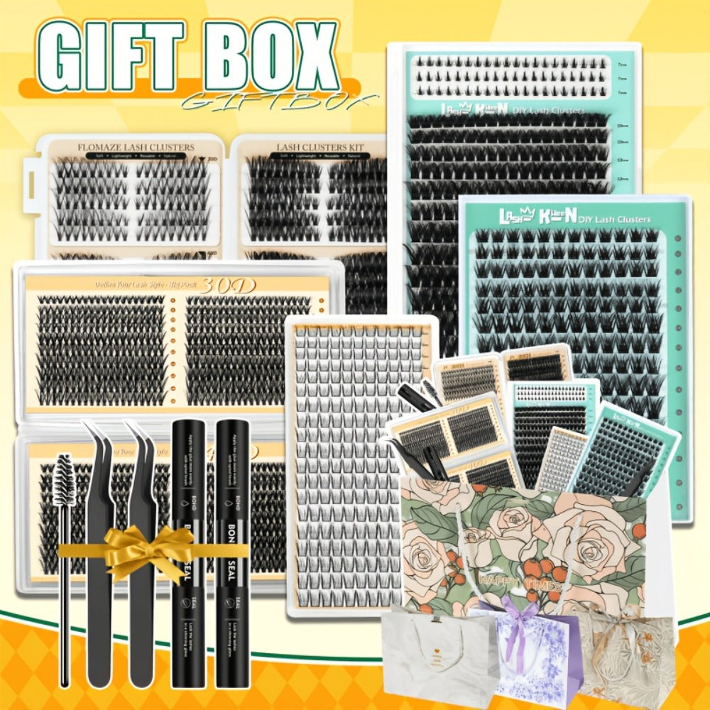 Gift-Ready Fluffy Wispy Lash Clusters Kit with Gift Bags — Manga & Fairy Top & Bottom Clusters, Natural Volume, Long-Lasting Reusable, 209–1993pcs Options, Beauty Gift for Women