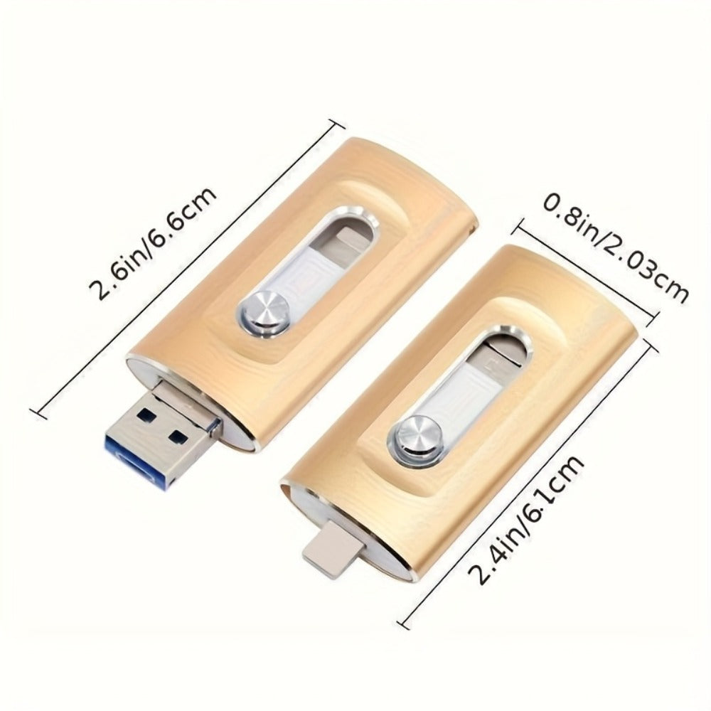 4-in-1 USB 3.0 Flash Drive 128GB 256GB for iPhone, Android, USB-C & PC – Ultra-Fast Data Transfer Thumb Drive Photo Stick Memory Stick with Lightning, Type-C, USB-A & Micro USB Ports