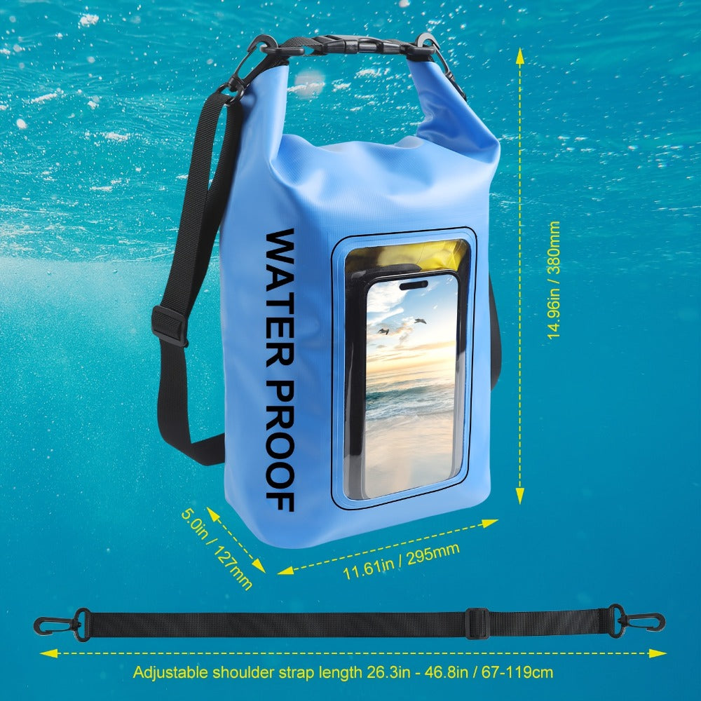 Waterproof Dry Bag Backpack with Touchscreen Phone Window & Roll Top Closure – Lightweight Dry Storage Bag for Men Women | 1.32 2.64 5.28 7.93 10.57 Gal | Travel Swimming Kayaking Camping Beach Boating