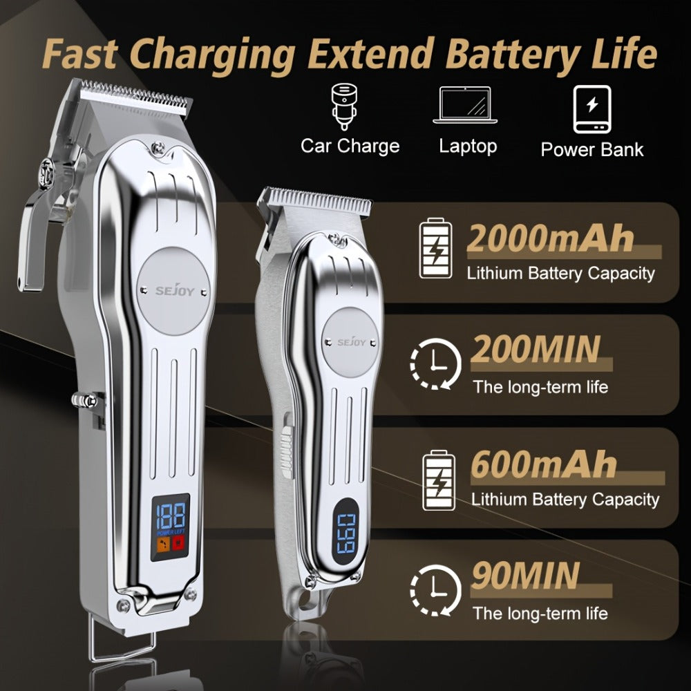 Professional Hair Clippers for Men Cordless Zero Gap T-Blade Metal Barber Clipper with LED Display & Guide Combs - Rechargeable Fade Trimmer for Edges Line-Up Beard Grooming Gift