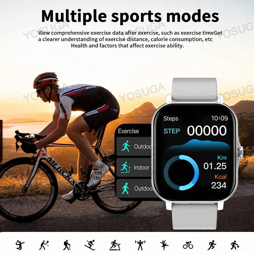 Smartwatch with Extra Strap Set, 1.83" Touch Screen, Wireless Calling, Multiple Sport Modes, Alarm Clock, Pedometer & Step Counter, USB Lithium Battery – Unisex Gift Compatible with iOS & Android