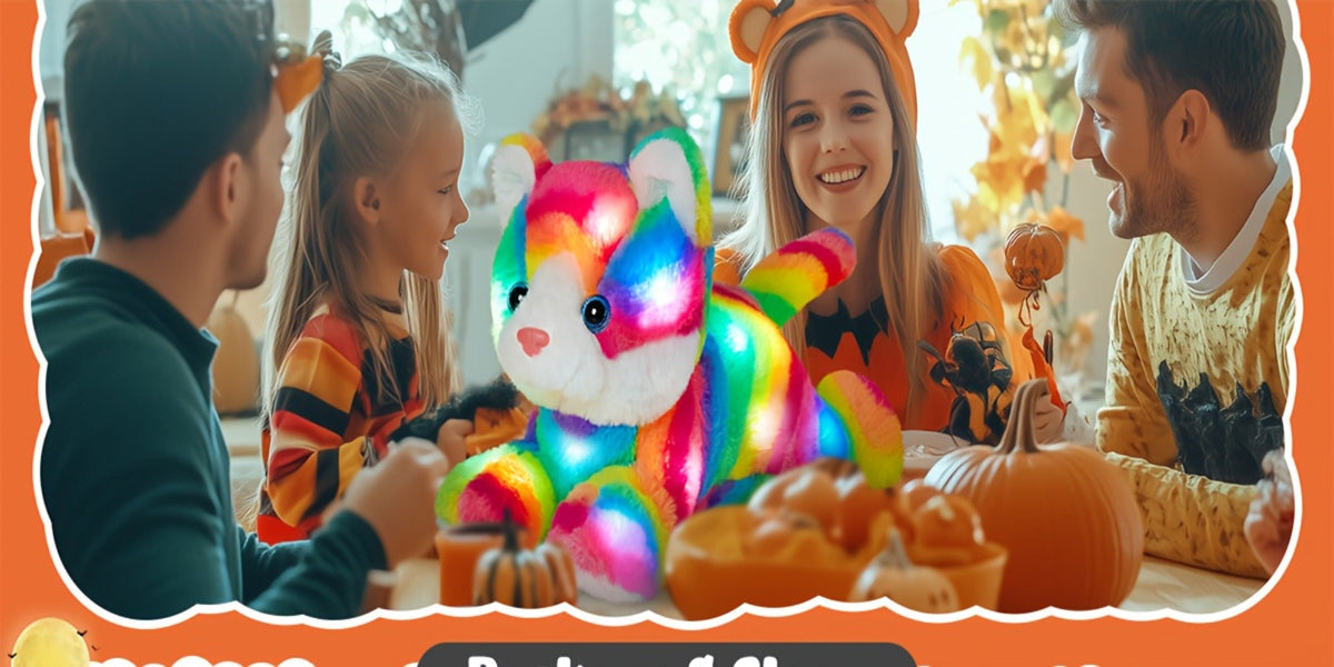 Glowing Rainbow Cat Stuffed Animal Plush Toy — Colorful LED Light Up Musical Soft Plush Kitten Doll for Kids Girls Boys | Birthday Christmas New Year Party Gift | Room & Party Decor