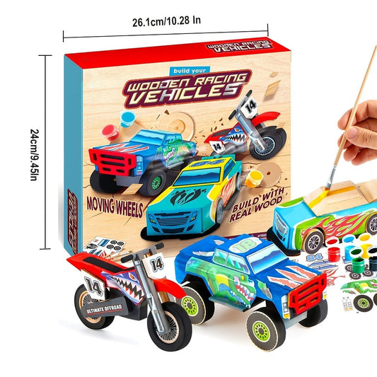 Wooden Vehicle Build-and-Paint Craft Kit for Race Car and Truck Projects
