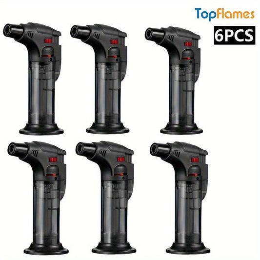 Butane Torch Lighter 6-Pack with Adjustable Jet Flame, Black Gift Box Set