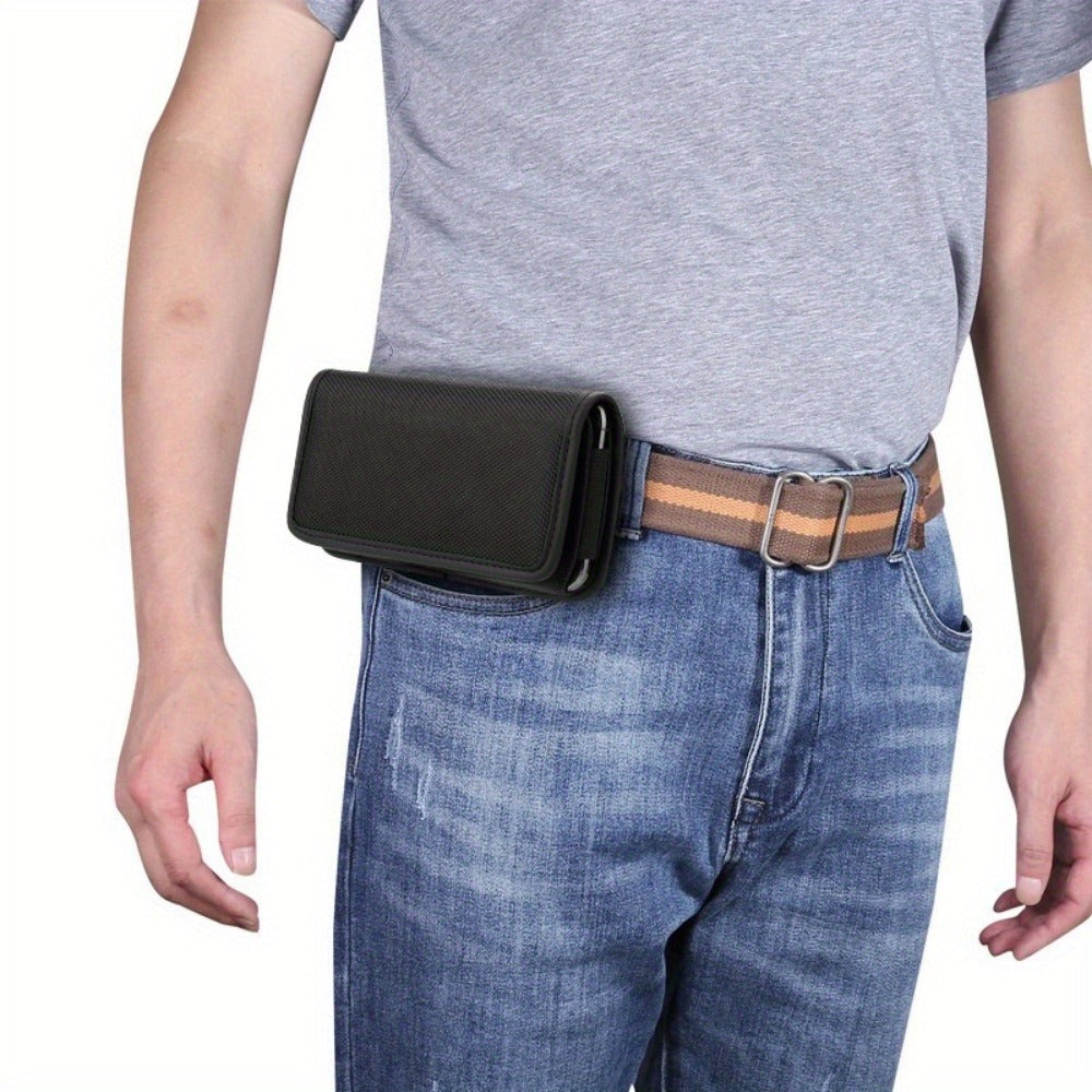 Nylon Phone Belt Clip Holster Pouch with Card Slot & Carabiner Hook - Horizontal Universal Cell Phone Carrying Case for iPhone 16 15 14 13 12 11 Pro Max, Samsung Galaxy S25 S24 S23 S22 Ultra A55 A35 A15 Note 20 & More