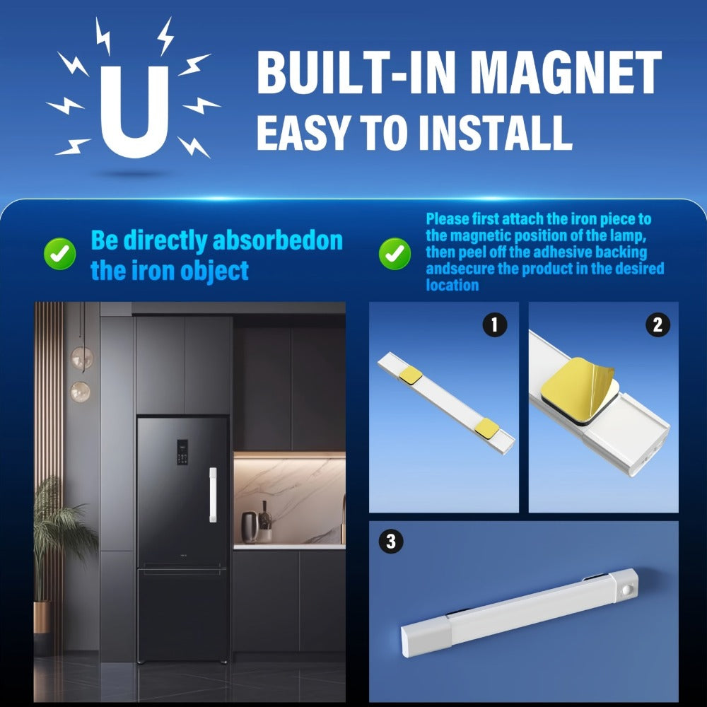 Motion Sensor LED Cabinet Light 4 Pack USB Powered - 3 Color Modes, Wireless Under Cabinet Lighting Bar, Adhesive Mount for Kitchen, Closet, Wardrobe, Hallway & Bedroom (7.87" / 11.81")