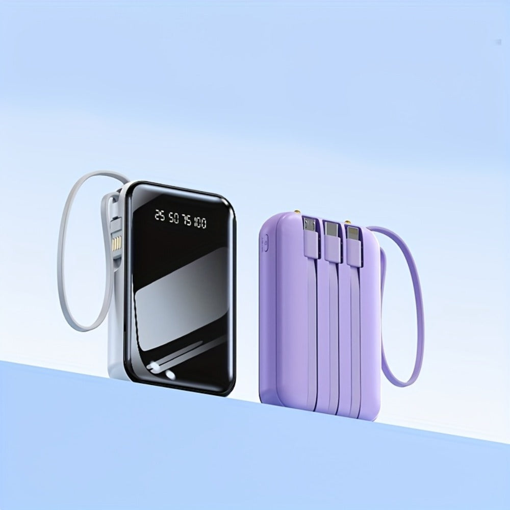 3-in-1 Built-in Cables Power Bank 50000mAh Portable Charger with Smart Digital Display Flashlight Apple Lightning Type-C USB Safe Lithium Battery Pack Outdoor Emergency Travel Gift