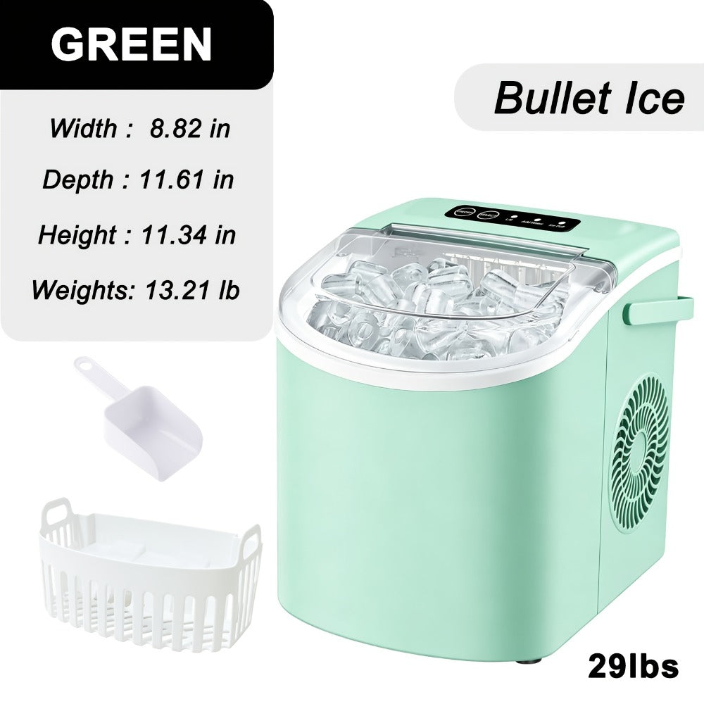 Ice Maker with Basket & Scoop – 26 Lbs/Day Countertop Bullet Ice Machine, 9 Cubes in 6 Mins, Self-Cleaning, 5 Colors Pink White Green Silver Black, for Home, Kitchen, Office, Bar, RV & Camping