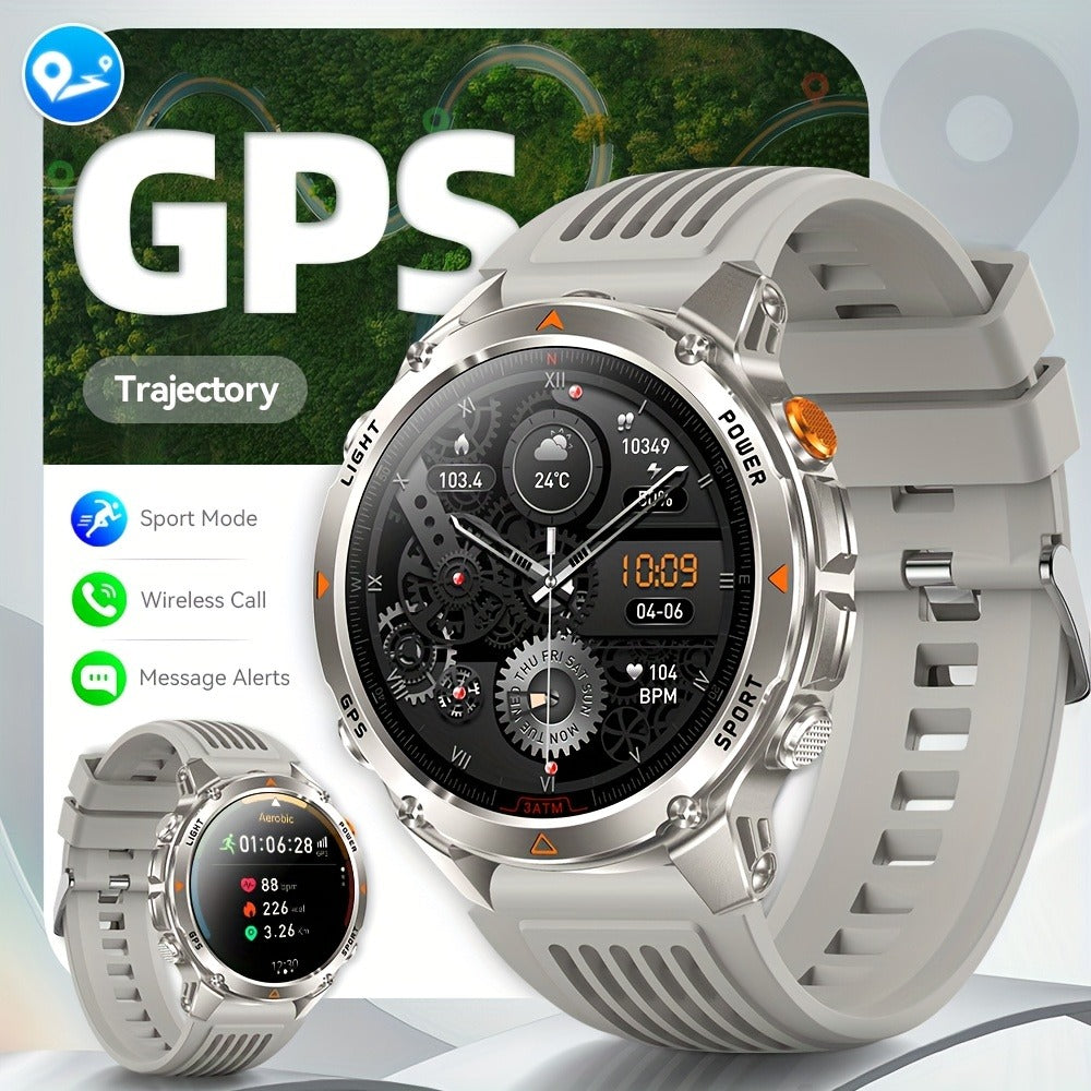 IPX8 Waterproof GPS Smartwatch for Men Outdoor Adventure 3ATM 1.46 Inch IPS Display Multi-Sport Tracking Wireless Calling Message Notifications Compatible with Android iPhone – Black Steel Silver Camouflage