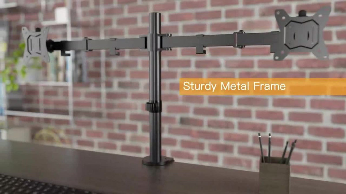 Adjustable Dual Monitor Arm for 13-32 Inch Screens, VESA 75x75/100x100mm, 45° Tilt 90° Swivel 360° Rotation, 17.6 lbs per Arm, C-Clamp & Grommet Mount, Cable Management, Space-Saving Home Office Desk Stand