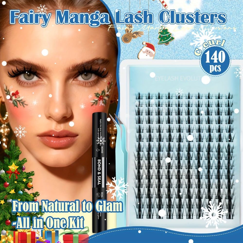 Anime Spike Lash Clusters Kit 8mm-18mm C Curl Individual Spiky Lash Extensions with Adhesive Glue – Manga Fairy Wet-Look DIY Volume Lashes for Cosplay, Editorial & Bold Eye Looks