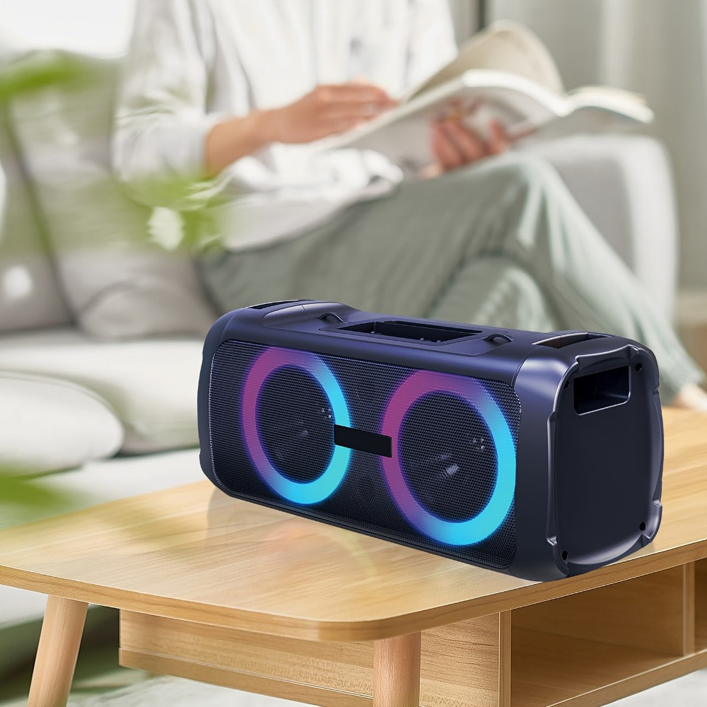 Large Outdoor Party Speaker with Dual 6.5" Subwoofer & LED Lights, Loud Portable Bluetooth Speaker with Shoulder Strap, Phone Tray, Mic Input, TWS Pairing, TF/USB/AUX, 5H Battery for Camping Beach Garage Parties