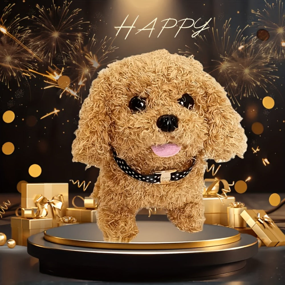 Simulation Puppy Robot Electric Interactive Dog Toy – Auto Walking, Barking & Tail Wagging, Plush Biomimetic Pet with Dog Bone Accessory, Birthday Christmas New Year Gift for Kids Girls Boys