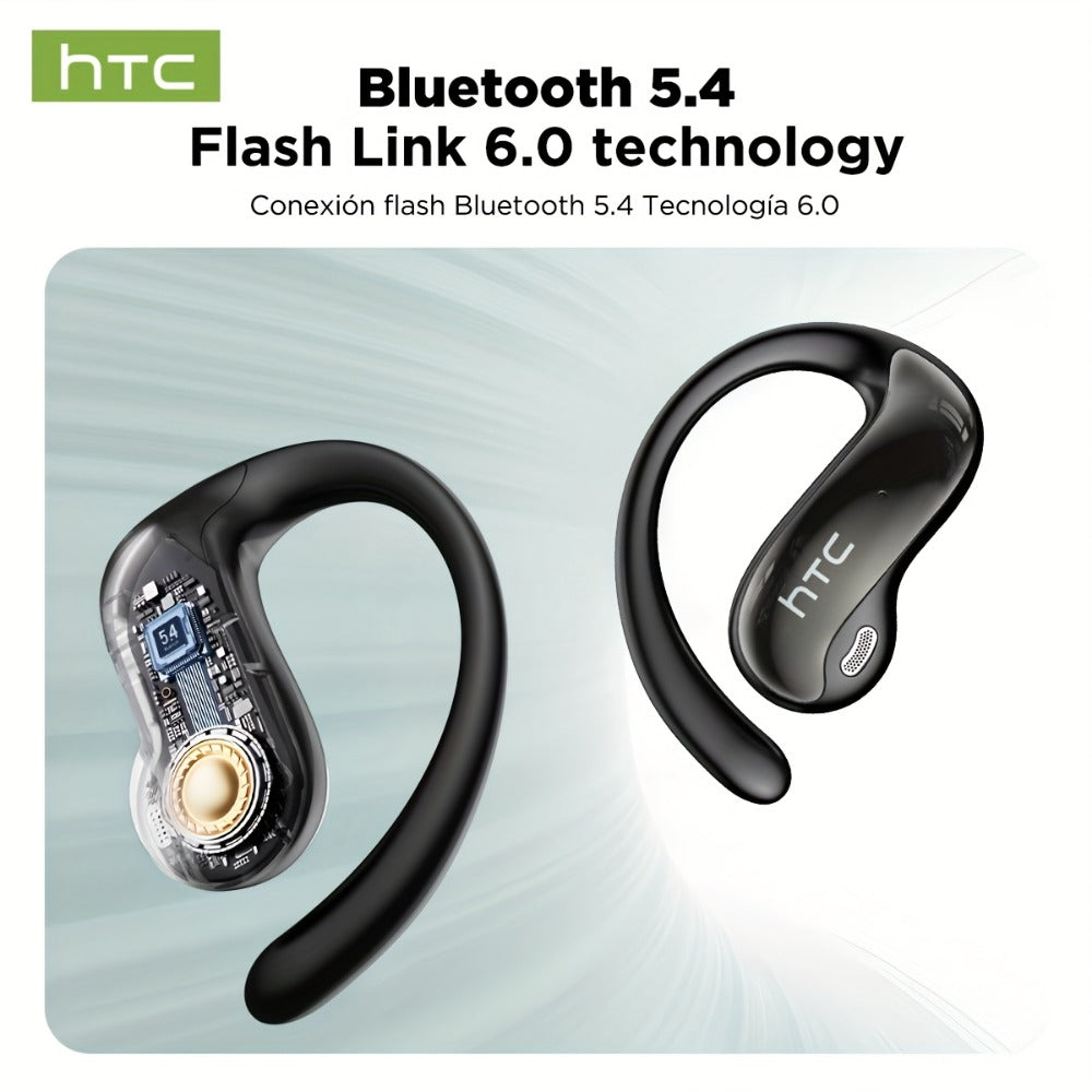 HTC NE19 AI Translation Earbuds TWS 134 Languages, Open-Ear Wireless Bluetooth 5.4 HiFi Audio, Long Battery Life Hands-Free Earphones for Travel Business Sports Casual Daily Use