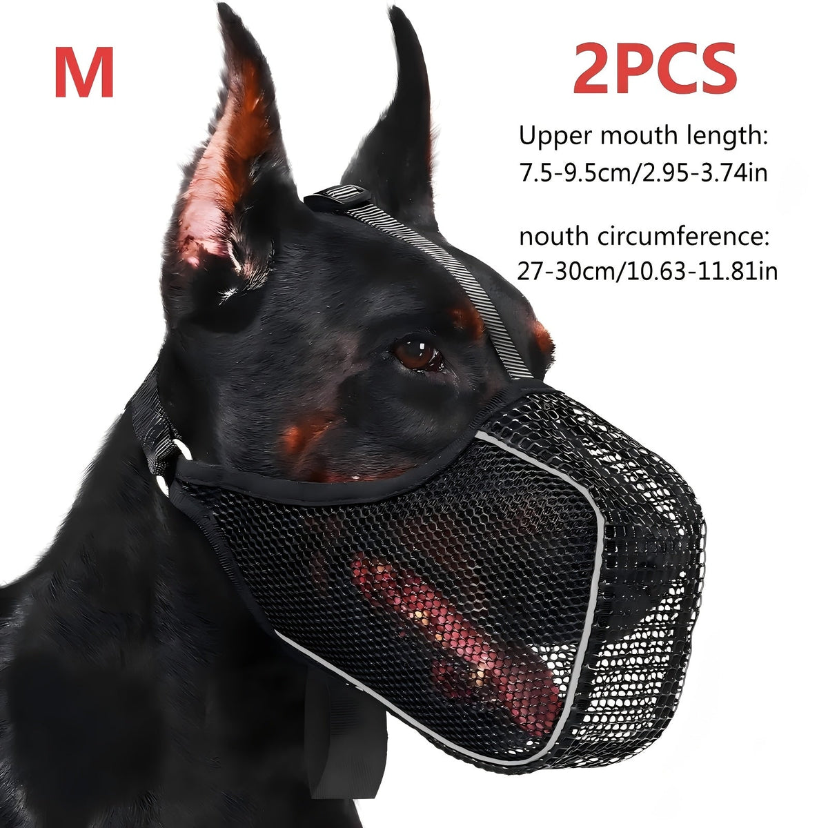 Dog Muzzle Reflective Mesh 2 Pack Anti-Bite Full Coverage with Adjustable Straps, Soft Breathable Polyester Dog Mask for Grooming Vet Visits Walking, Sizes M L XL XXL, Black