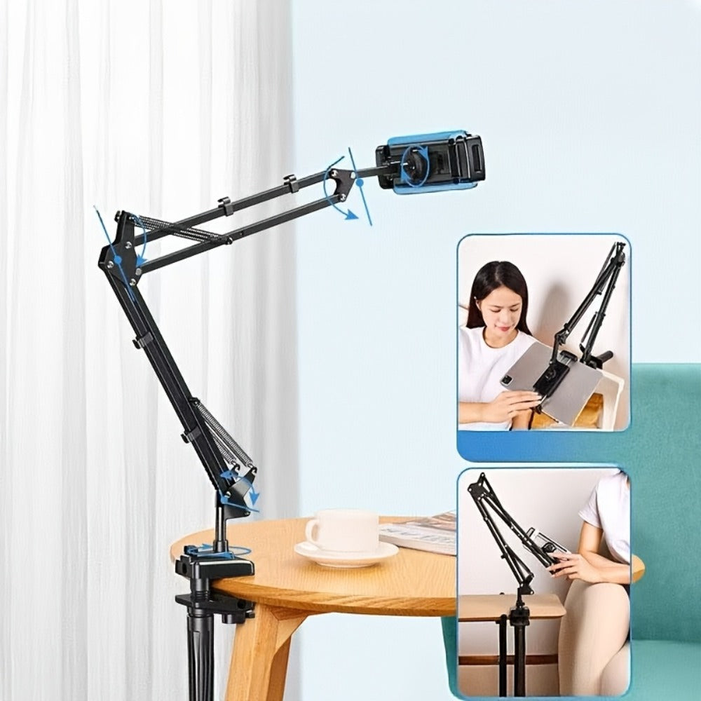 Long Arm Tablet Stand Phone Holder Flexible Gooseneck Desk Mount Bedside Tabletop Lazy Bracket 360 Rotation Compatible with iPad iPhone Samsung Smartphones Tablets Universal