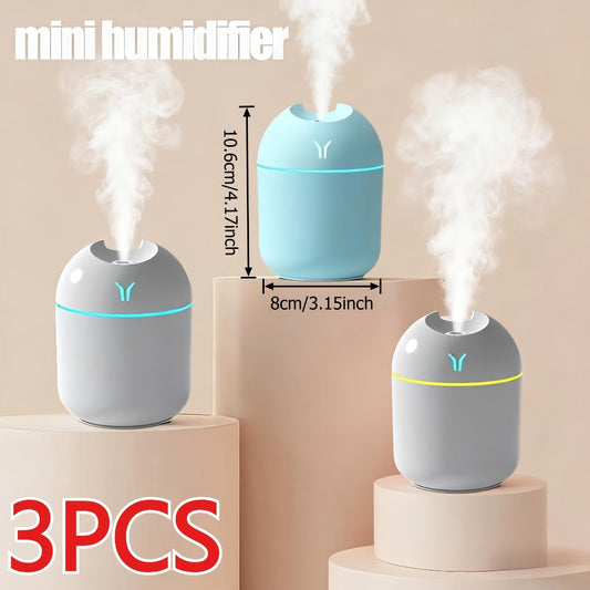 Mini USB Humidifier and Aroma Diffuser 3-Pack with Color Night Lights, White and Blue