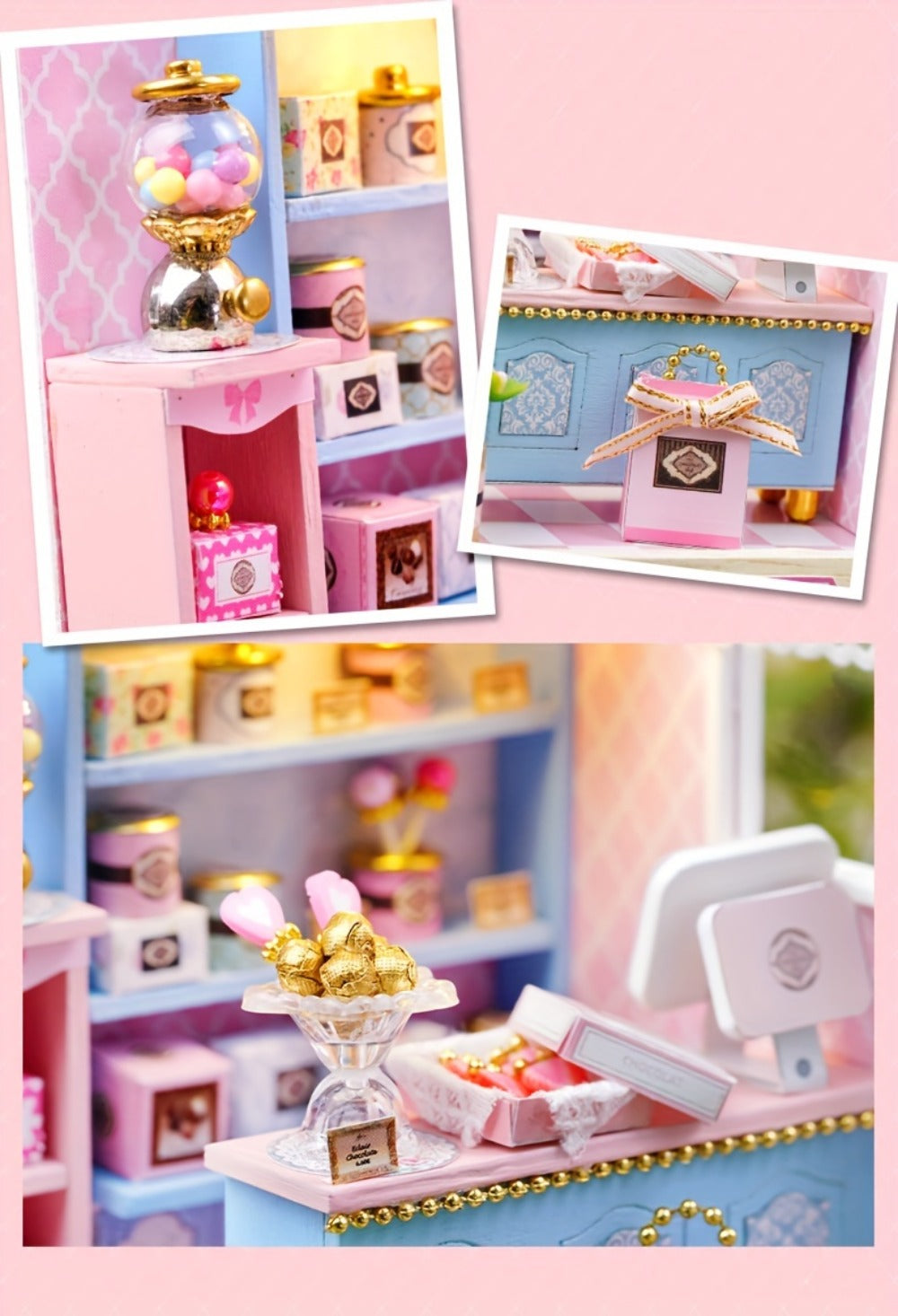 DIY Wooden Miniature Shop Kit with Dust Cover in Four Themes