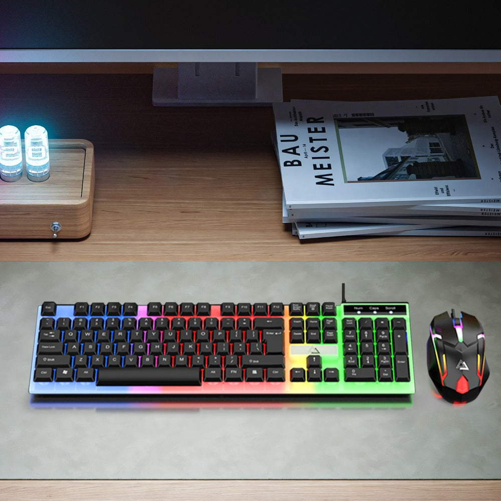 Wired USB RGB Gaming Keyboard and Mouse Combo 104 Keys Backlit Mechanical Feel 1000 DPI Optical Mouse for PC Desktop Laptop Windows Mac Linux Gamer Black White