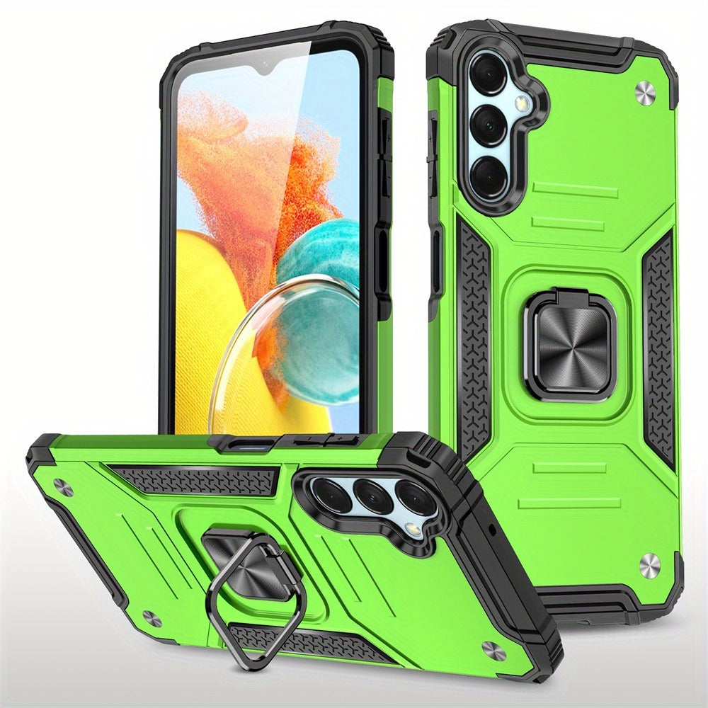 Ring Kickstand Samsung Galaxy A15 5G Case – 360° Rotating Stand Hybrid Armor Shockproof Rugged Cover with Magnetic Car Mount Plate, Dual Layer Hard PC TPU Bumper, Anti-Slip Grip – Black Blue Green Red Rose Gold