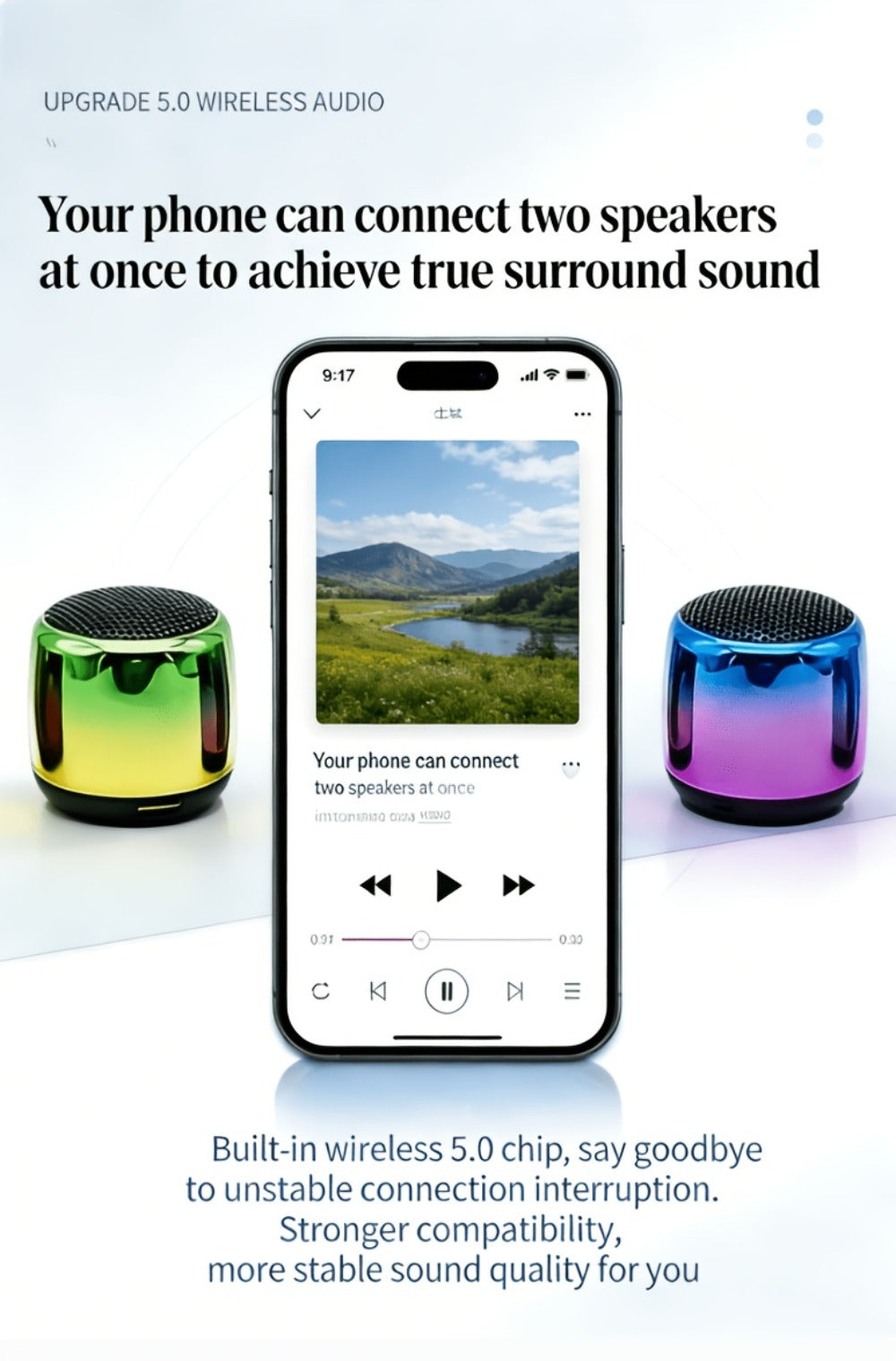 Thumb-Sized Mini Wireless Bluetooth Speaker with Built-In Mic, TWS Pairing, 360° Stereo Surround Sound, Multiple Color Options for Music Podcasts Travel and Outdoor Use