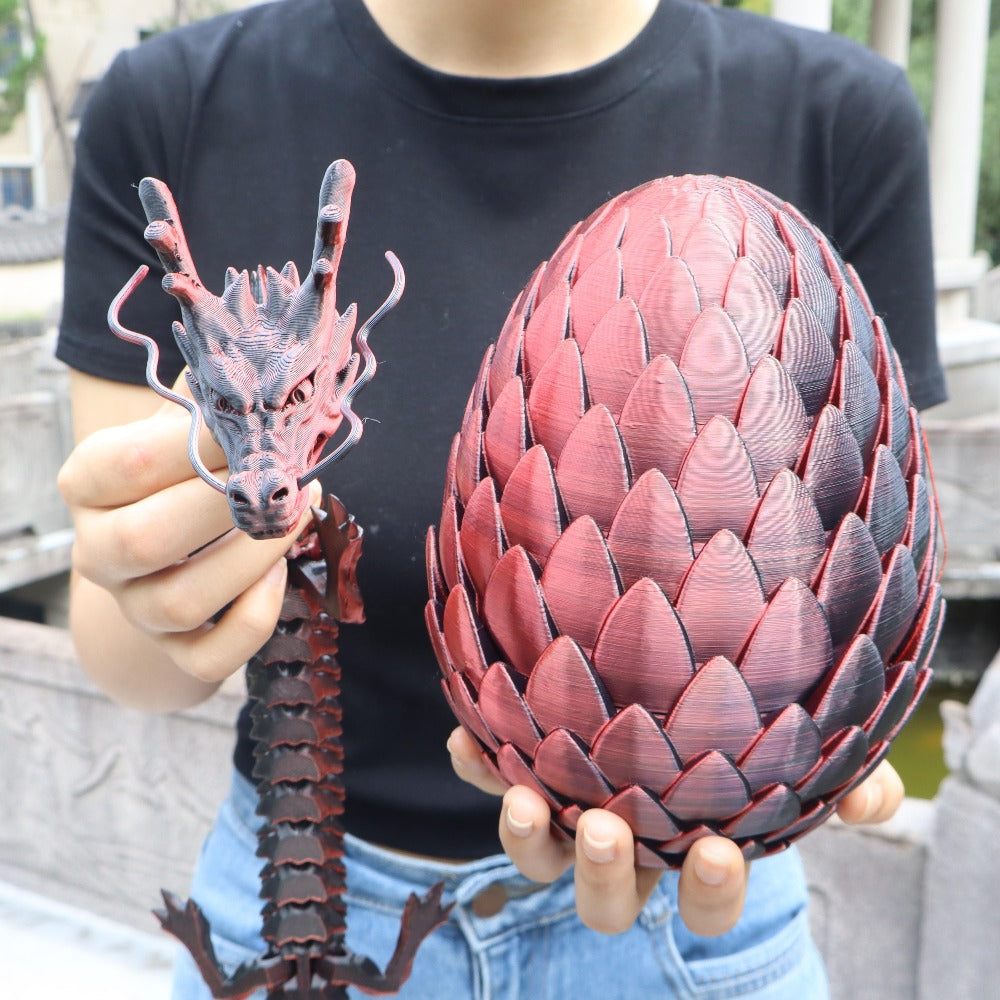 Dragon Egg Gift Set 3D Printed – 7.09in Scaled Egg + 23.62in Large Dragon Ornament, 10 Colors Rainbow Amethyst Crystal Fantasy Collector Gift for Adults Easter Valentine Birthday