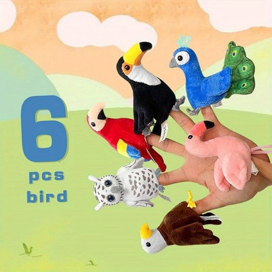Bird Finger Puppets Set, 6 Piece Realistic Mini Bird Puppets for Storytelling and Role Play