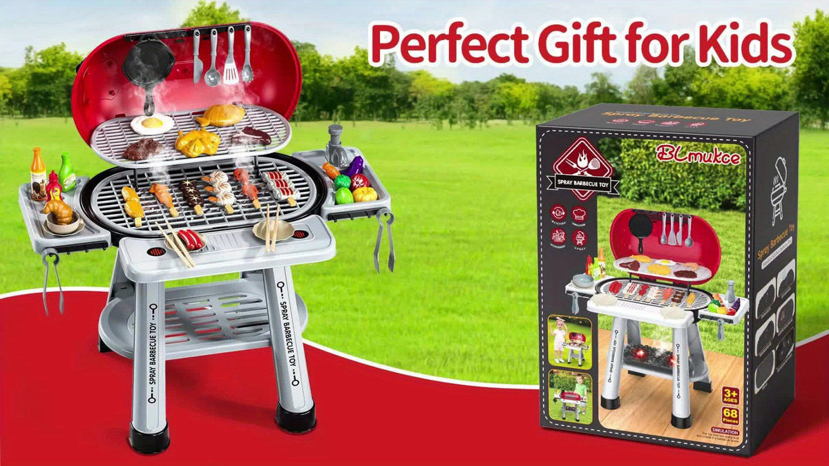 Kids BBQ Grill Playset with Two-Tier Design, Toy Food & Water Tap